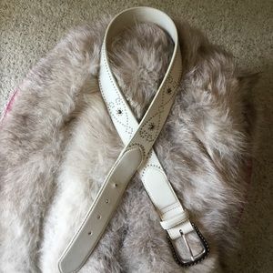 Brighton White Leather Silver Studded Belt